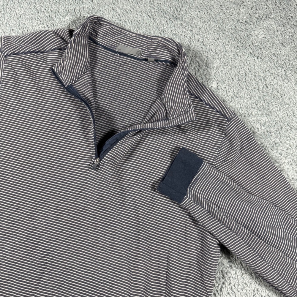 Tasc Performance Quarter Zip Pullover Mens Large Blue Striped Bamboo Cotton